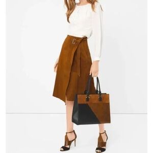 White House Black Market Genuine Suede Leather A-Line Wrap Skirt Size 0